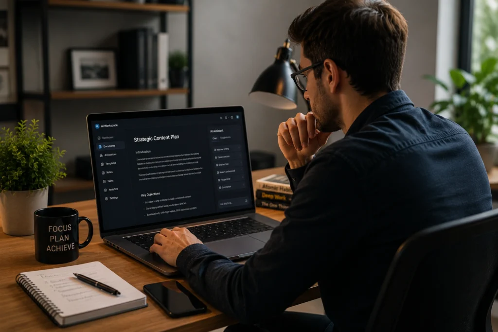 Professional using Grammarly to improve writing clarity, grammar, and communication