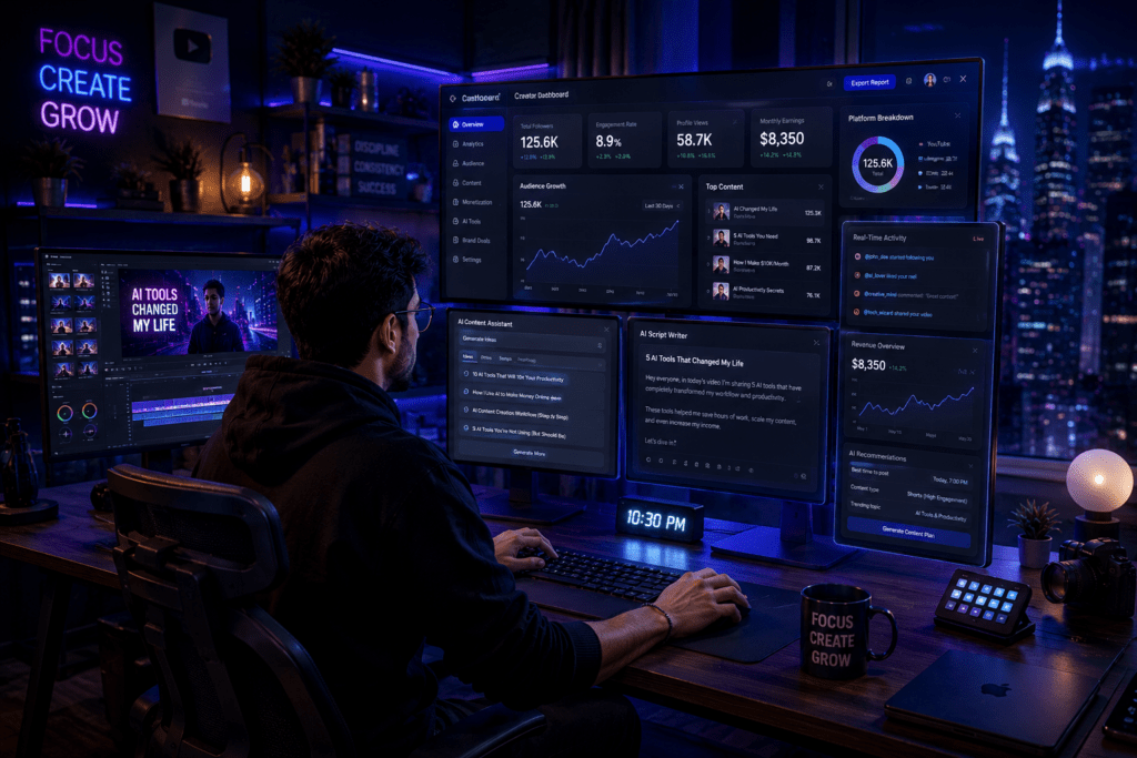 AI tools helping small content creators grow faster through content creation, analytics, automation, and audience growth