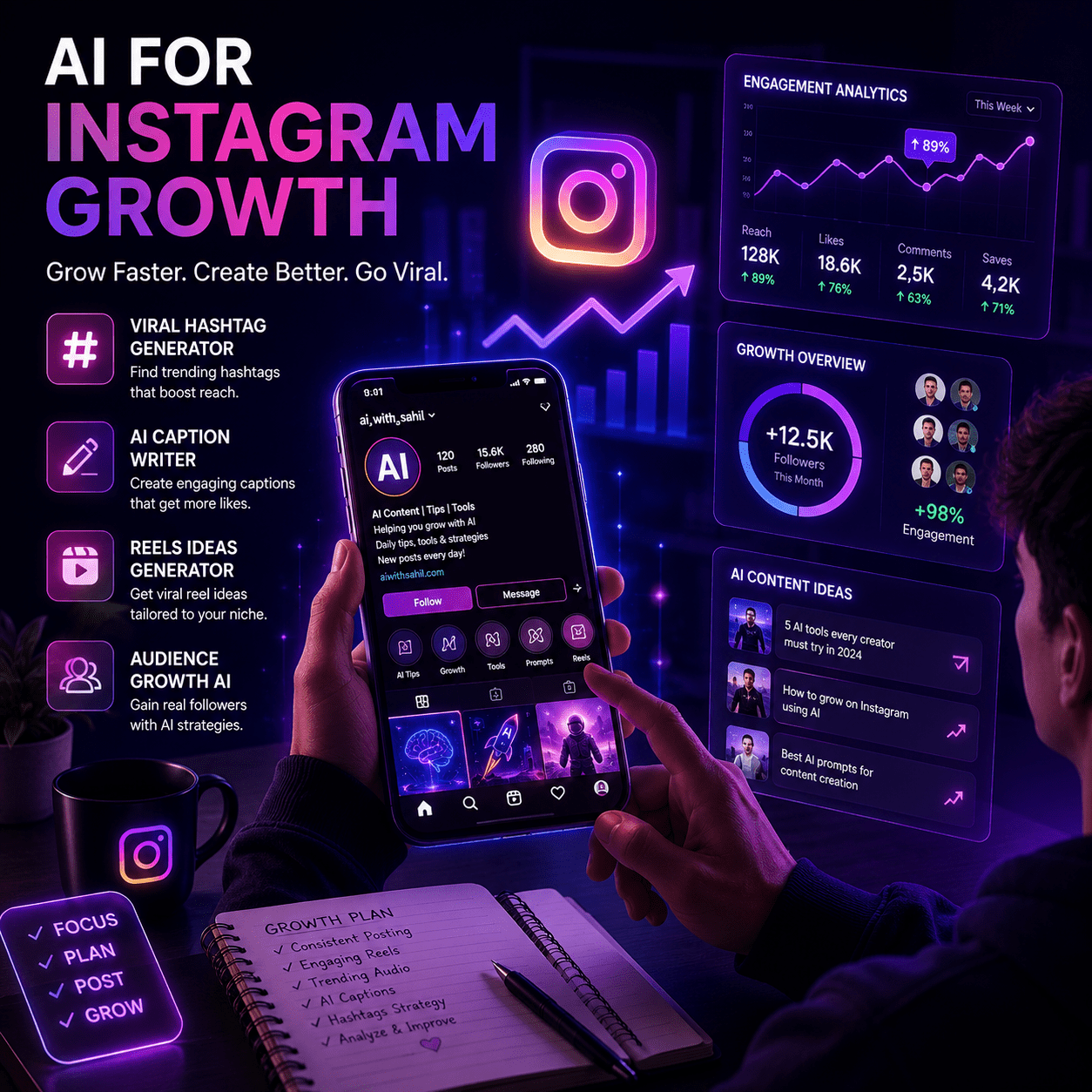 AI tools for Instagram growth helping creators increase engagement, followers, and content performance