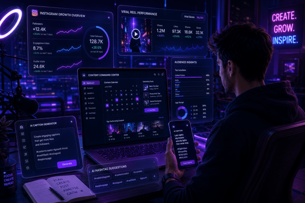 AI websites helping creators, freelancers, and professionals grow online through content creation, social media, analytics, and productivity tools
