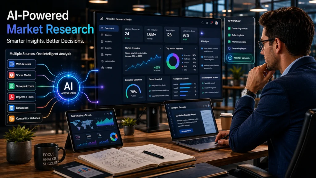 Professional using Claude AI to analyze large reports, research documents, and complex datasets for deeper insights.